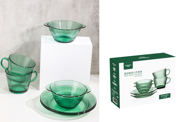墨綠碗盤6件套
